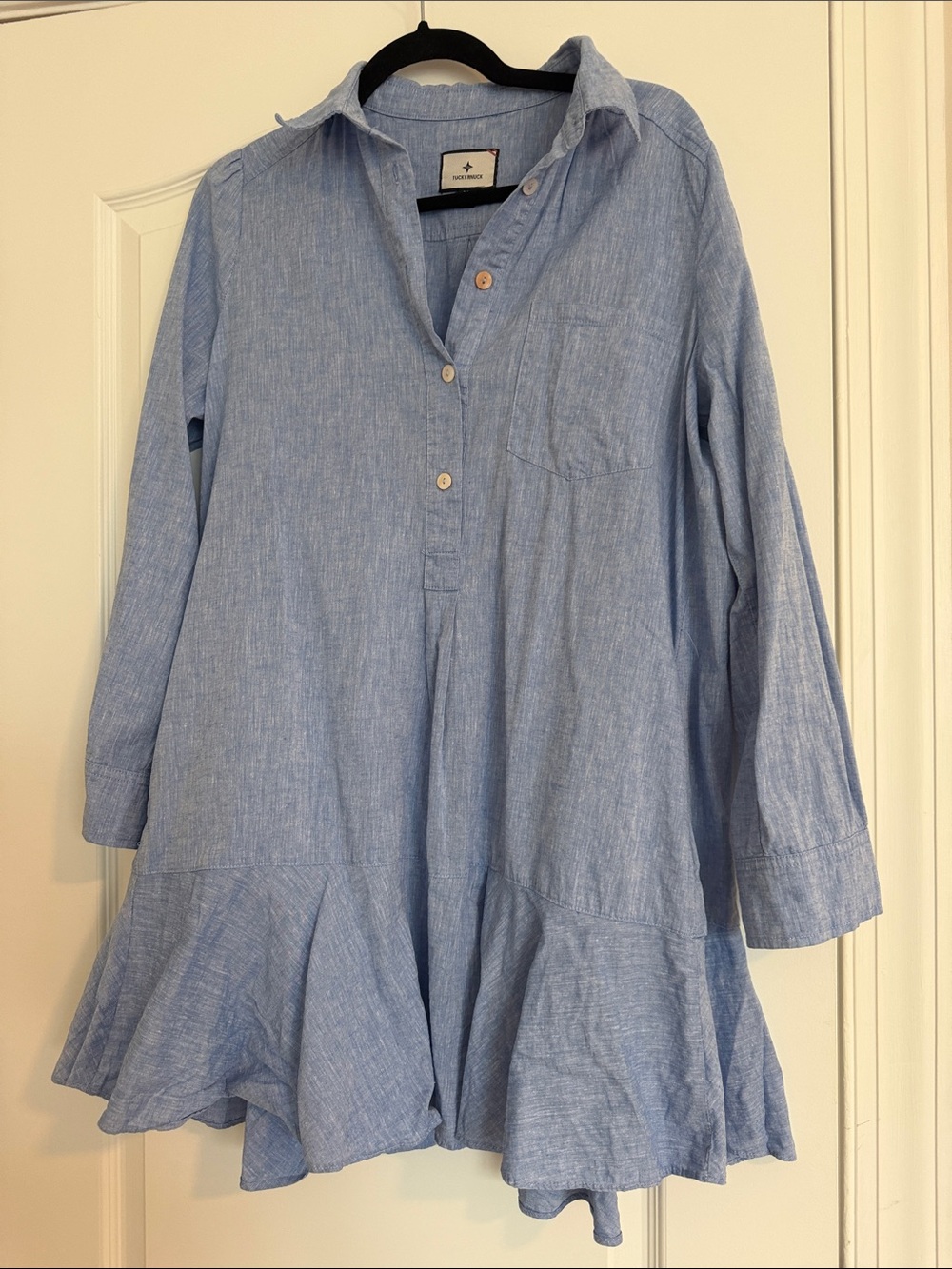Tuckernuck Light Blue Linen Shirtdress with Ruffle Hem
